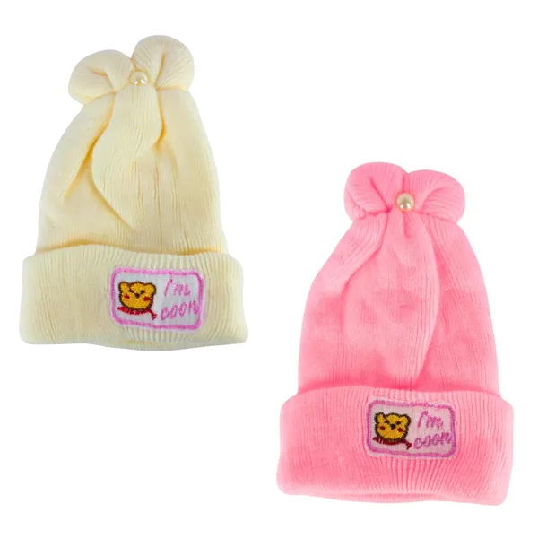 Pink_&_Cream_Newborn_Baby_Winter_Beanie_Cap_With_Ear_Protection_(Pack_Of_4)