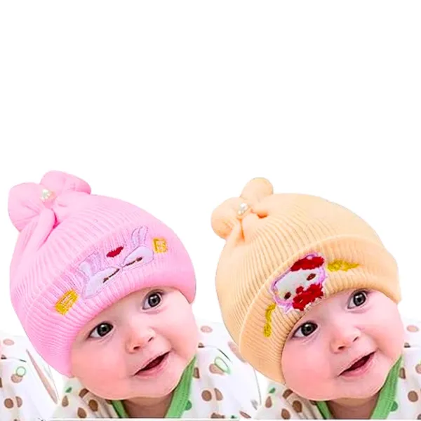 Pink_&_Orange_Newborn_Baby_Winter_Beanie_Cap_With_Ear_Protection_(Pack_Of_4)