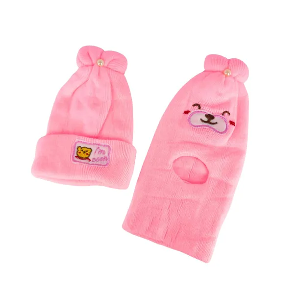 Pink_&_Orange_Newborn_Baby_Winter_Beanie_Cap_With_Ear_Protection_(Pack_Of_4)