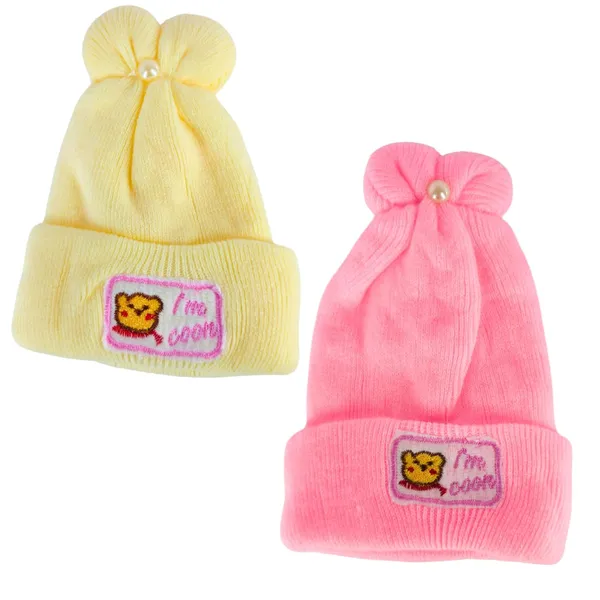 Yellow_&_Pink_Newborn_Baby_Winter_Beanie_Cap_With_Ear_Protection_(Pack_Of_4)