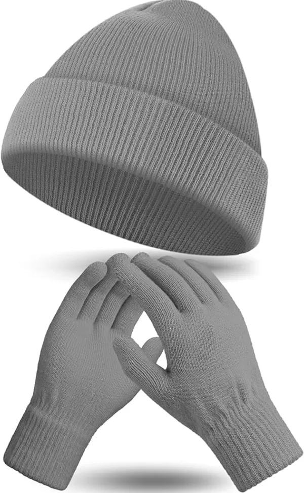 Grey_Winter_Beanie_Hat_Gloves_Set_For_Women_&_Men