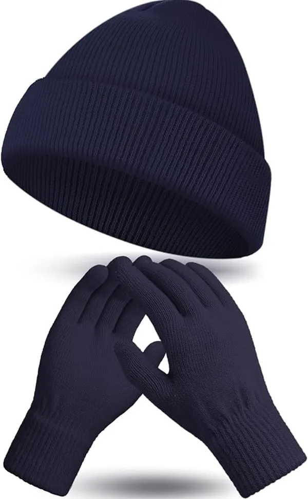 Navy_Winter_Beanie_Hat_Gloves_Set_For_Women_&_Men