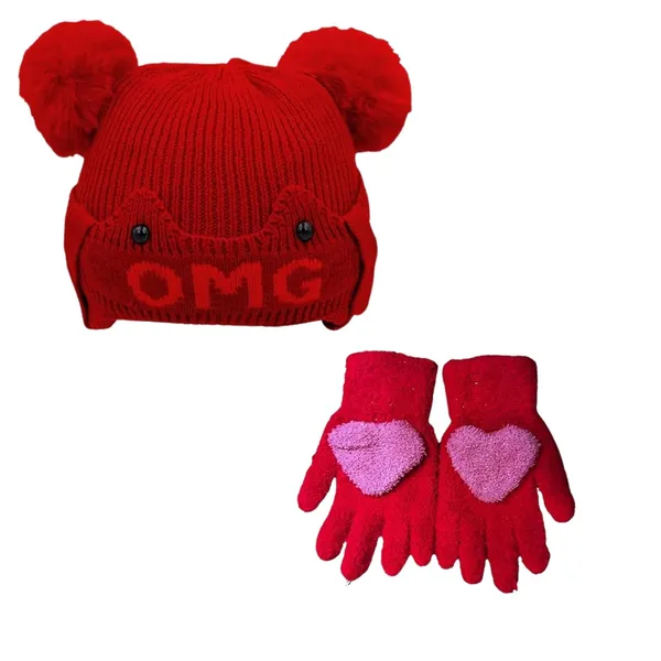 Red_Kids_Winter_Beanie_With_Pom_Pom_And_Warm_Faux_Wool_Thermal_Gloves