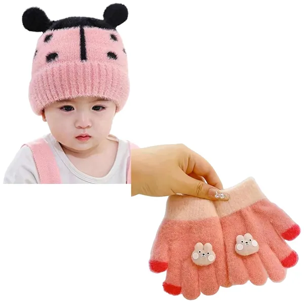 Pink_Kids_Winter_Beanie_With_Gloves_Set