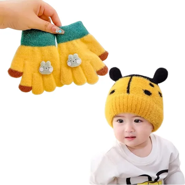 Yellow_Kids_Winter_Beanie_With_Gloves_Set