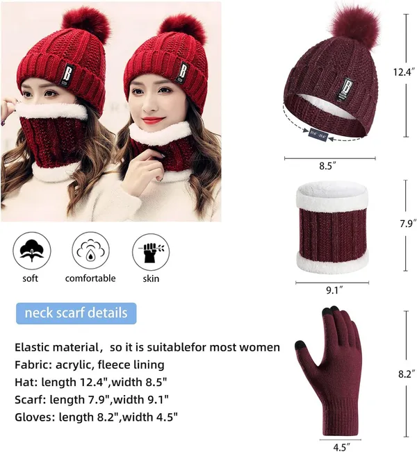 Maroon_3_In_1_Warm_Thick_Lining_Slouchy_Beanie_Hats_Scarf_Touch_Screen_Gloves_For_Womens_&_Girls