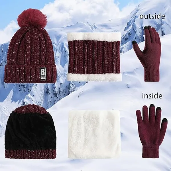 Maroon_3_In_1_Warm_Thick_Lining_Slouchy_Beanie_Hats_Scarf_Touch_Screen_Gloves_For_Womens_&_Girls