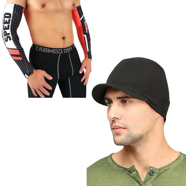Black_&_Red_UV_Protection,_Cooling_Compression,_And_Sun_Shield_For_Outdoor_Activities,_Arm_Sleeves_For_Riding,_Cycling_Arm_Sleeves_&_Skull_Cap_(Pack_Of_2)