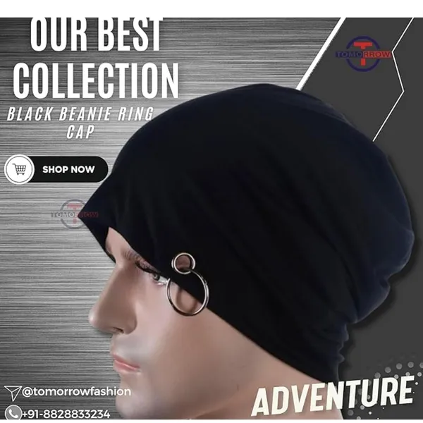 Black_Helmet_Cap_With_O-Ring_Slouchy_Beanie_For_Men_(Pack_Of_2)