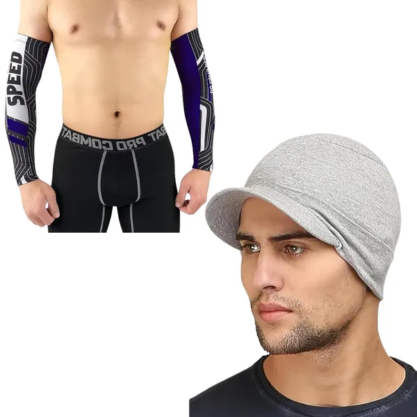 Silver_&_Blue_UV_Protection,_Cooling_Compression,_And_Sun_Shield_For_Outdoor_Activities,_Arm_Sleeves_For_Riding,_Cycling_Arm_Sleeves_&_Skull_Cap_(Pack_Of_2)