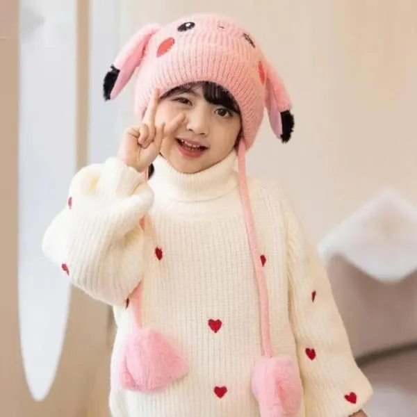 Pink_Plush_Animal_Beanie_Hats_&_Pom-Poms_For_Toddlers