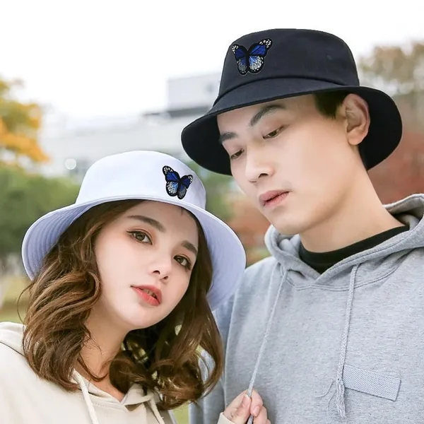 White_Butterfly_Embroidered_Bucket_Hat_For_Women_Men