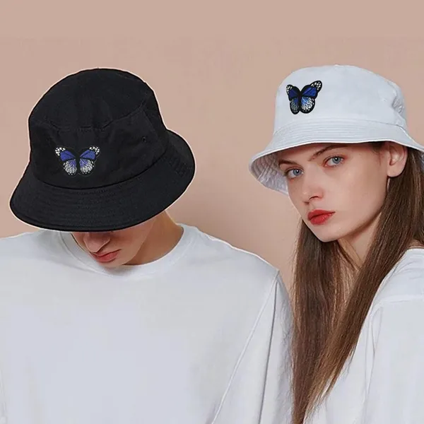 White_Butterfly_Embroidered_Bucket_Hat_For_Women_Men