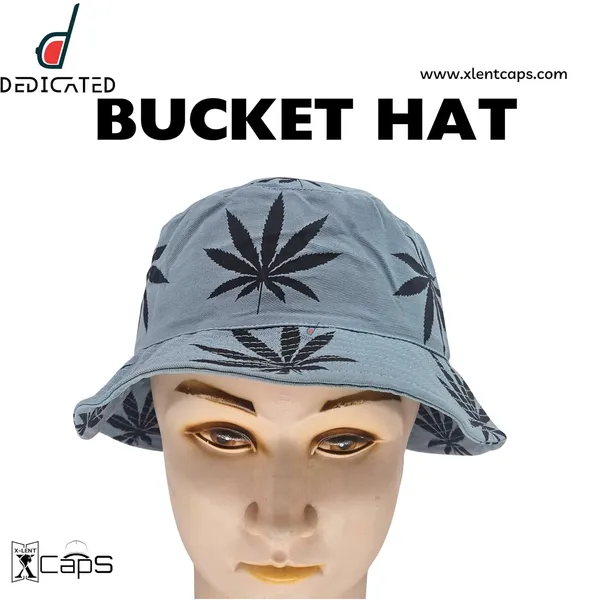 Dark_Grey_Packable_Cotton_Weed_Leaf_Print_Bucket_Hat_For_Men_And_Women