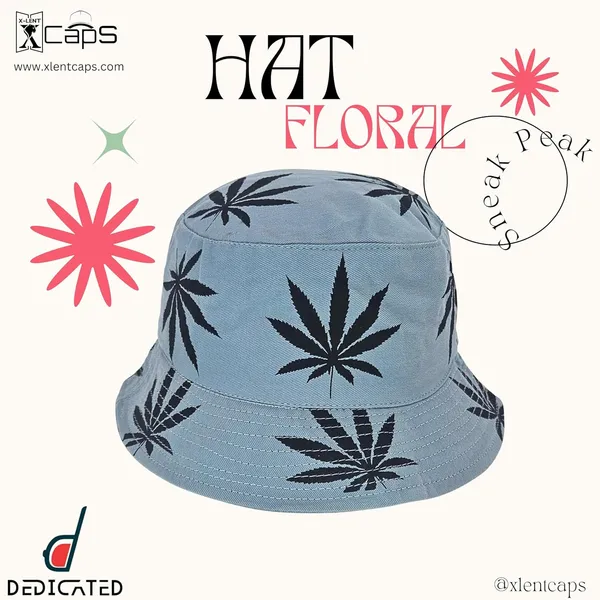 Dark_Grey_Packable_Cotton_Weed_Leaf_Print_Bucket_Hat_For_Men_And_Women