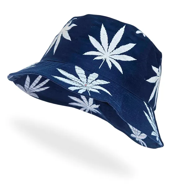 Navy_Packable_Cotton_Weed_Leaf_Print_Bucket_Hat_For_Men_And_Women
