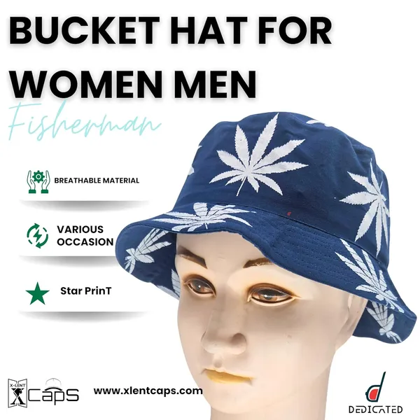 Navy_Packable_Cotton_Weed_Leaf_Print_Bucket_Hat_For_Men_And_Women