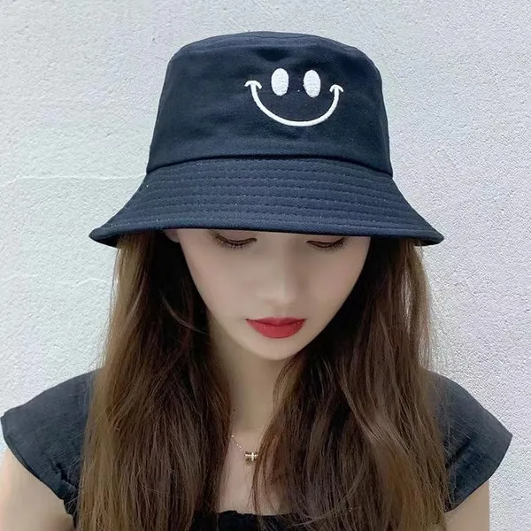 Black_Smiley_Emoji_Embroidered_Beach_Summer_Cap_For_Women_And_Men