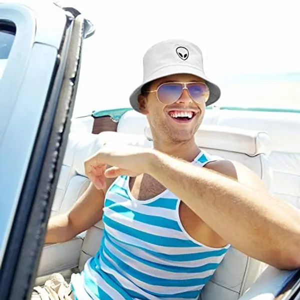 White_Alien_Bucket_Hat_Ufo_Abduction_Apparel_Cap