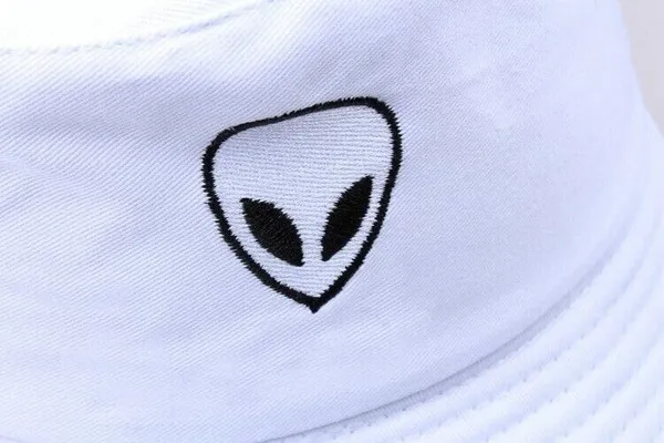 White_Alien_Bucket_Hat_Ufo_Abduction_Apparel_Cap