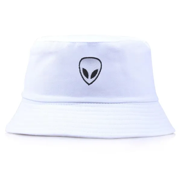 White_Alien_Bucket_Hat_Ufo_Abduction_Apparel_Cap