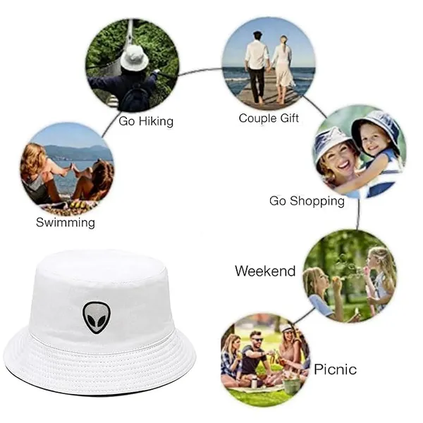White_Alien_Bucket_Hat_Ufo_Abduction_Apparel_Cap