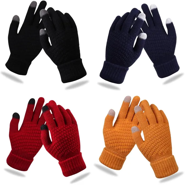 Black,_Blue,_Red_&_Orange_Winter_Warm_Stretch_Knitted_Wool_With_Touch_Screen_Full-Fingered_Protection_Gloves_(Pack_Of_4)