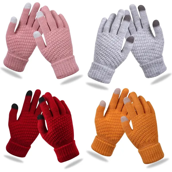 Pink,_Silver,_Red_&_Orange_Winter_Warm_Stretch_Knitted_Wool_With_Touch_Screen_Full-Fingered_Protection_Gloves_(Pack_Of_4)