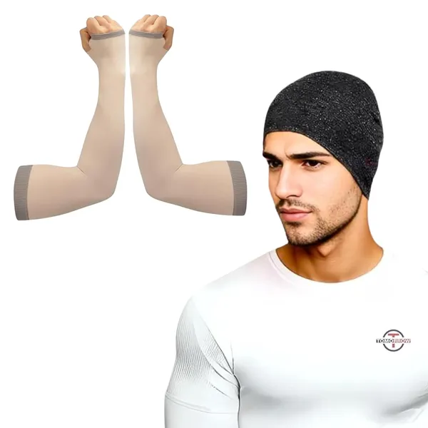 Skin_&_Black_UV_Protection_Motorcycle_Helmet_Liner_Cap_&_Sun_Protection_Arm_Sleeves_(Pack_Of_2)
