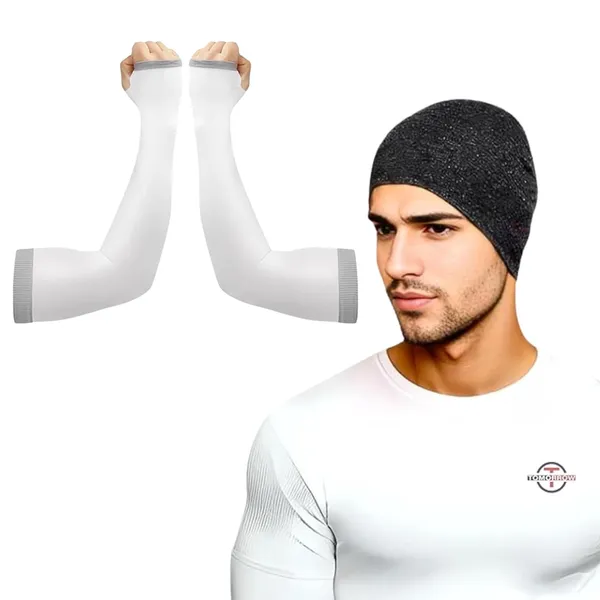 White_&_Black_UV_Protection_Motorcycle_Helmet_Liner_Cap_&_Sun_Protection_Arm_Sleeves_(Pack_Of_2)