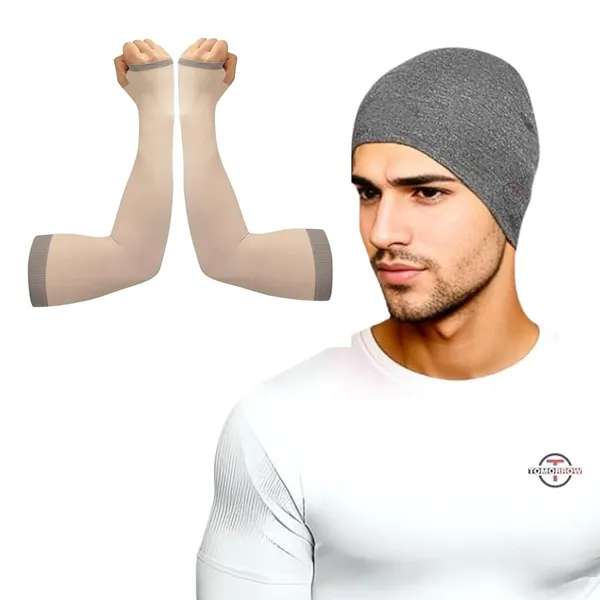 Skin_&_Charcoal_UV_Protection_Motorcycle_Helmet_Liner_Cap_&_Sun_Protection_Arm_Sleeves_(Pack_Of_2)