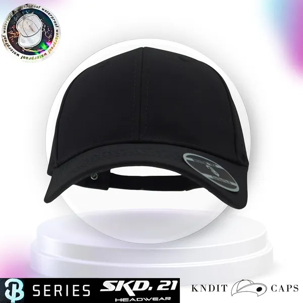 Black_Waterproof_Polyester_Double_Layer_Baseball_Cap_For_Men_&_Women_(4_Panel_Breathable_Holes)
