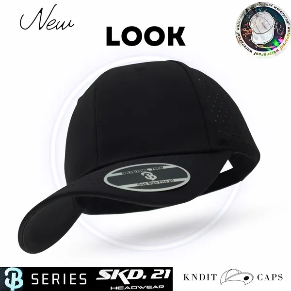 Black_Waterproof_Polyester_Double_Layer_Baseball_Cap_For_Men_&_Women_(4_Panel_Breathable_Holes)