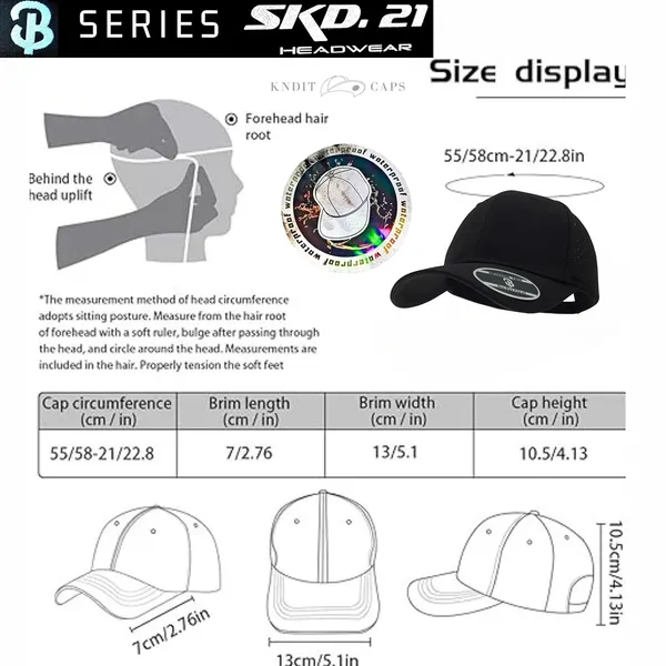 Black_Waterproof_Polyester_Double_Layer_Baseball_Cap_For_Men_&_Women_(4_Panel_Breathable_Holes)