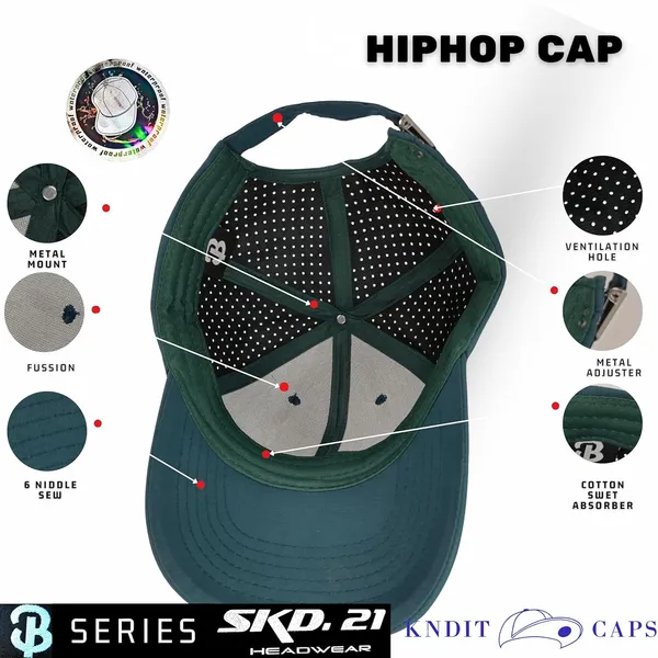Green_Waterproof_Polyester_Double_Layer_Baseball_Cap_For_Men_&_Women_(4_Panel_Breathable_Holes)