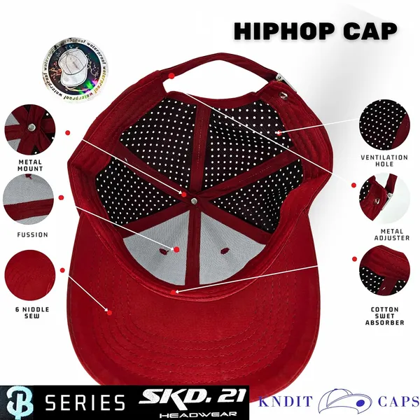 Red_Waterproof_Polyester_Double_Layer_Baseball_Cap_For_Men_&_Women_(4_Panel_Breathable_Holes)