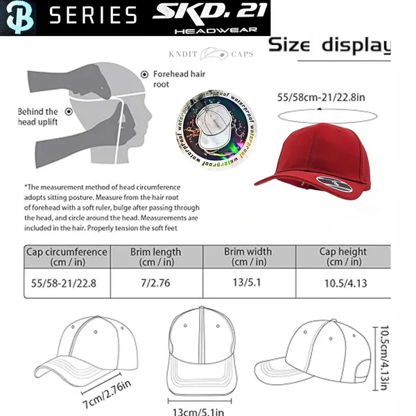 Red_Waterproof_Polyester_Double_Layer_Baseball_Cap_For_Men_&_Women_(4_Panel_Breathable_Holes)