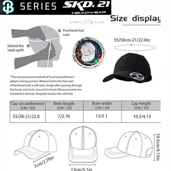 Black_Waterproof_Polyester_Double_Layer_Baseball_Cap_For_Men_&_Women_(6_Panel_Breathable_Holes)