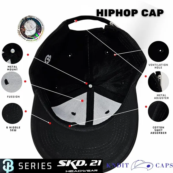 Black_Waterproof_Polyester_Double_Layer_Baseball_Cap_For_Men_&_Women_(6_Panel_Breathable_Holes)
