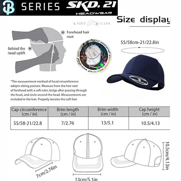 Navy_Waterproof_Polyester_Double_Layer_Baseball_Cap_For_Men_&_Women_(6_Panel_Breathable_Holes)