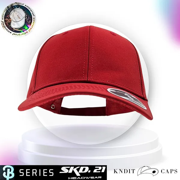 Red_Waterproof_Polyester_Double_Layer_Baseball_Cap_For_Men_&_Women_(6_Panel_Breathable_Holes)