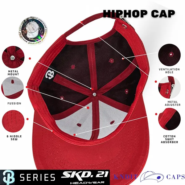 Red_Waterproof_Polyester_Double_Layer_Baseball_Cap_For_Men_&_Women_(6_Panel_Breathable_Holes)
