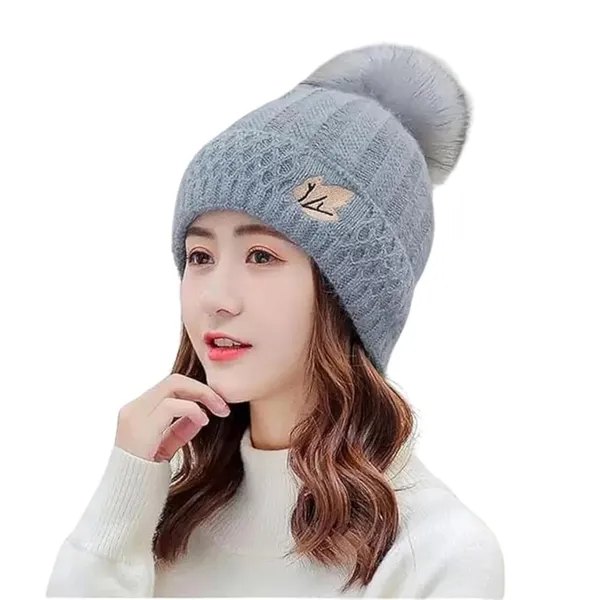 Grey_Eyelash_Embroidered_Beanie_With_Pom-Pom_For_Women