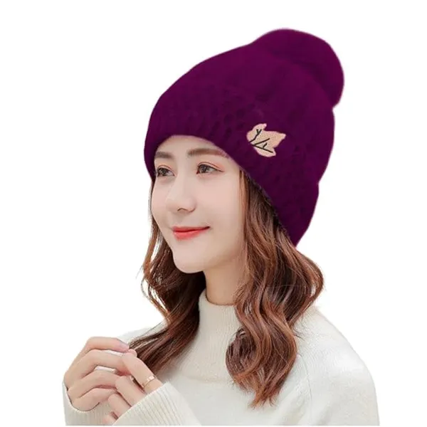 Rose_Pink_Eyelash_Embroidered_Beanie_With_Pom-Pom_For_Women