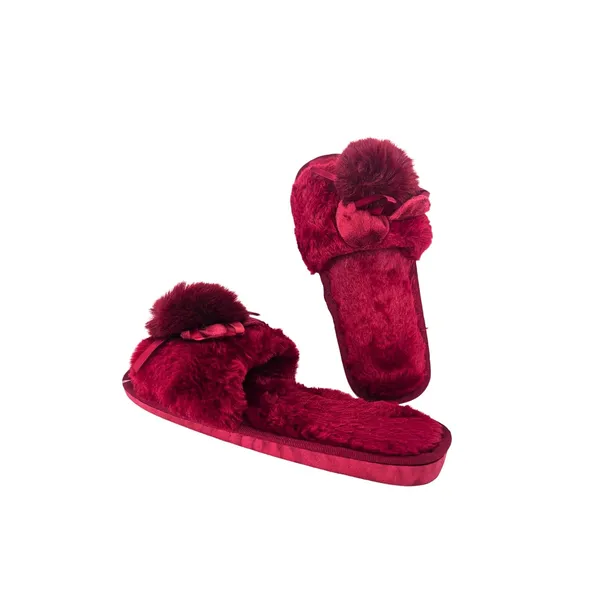 Maroon_Non-Slip_Fuzzy_Slippers_For_Women