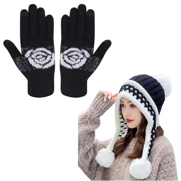 Black_Pom_Pom_Beanie_And_Touch_Screen_Gloves_Set_For_Cozy_Winter