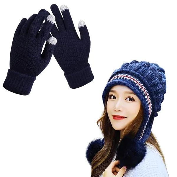 Navy_Blue_Knit_Beanie_Hat_&_Touch_Screen_Gloves_With_Premium_Materials_Fit