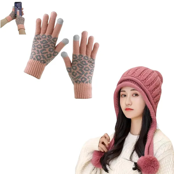 Rose_Pink_Winter_Beanie_With_Touch_Screen_Gloves_(Pack_Of_2)