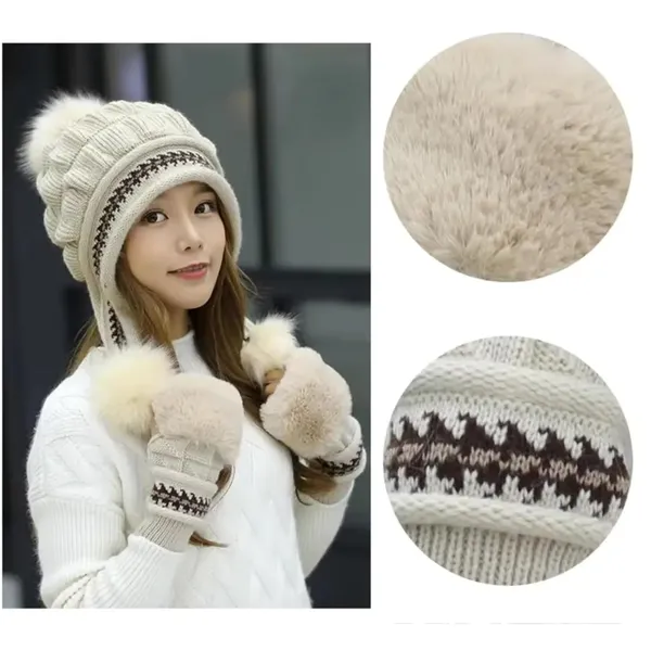 Camel_Women_Fleece-Lined_Beanie_With_Pom-Pom_For_Women