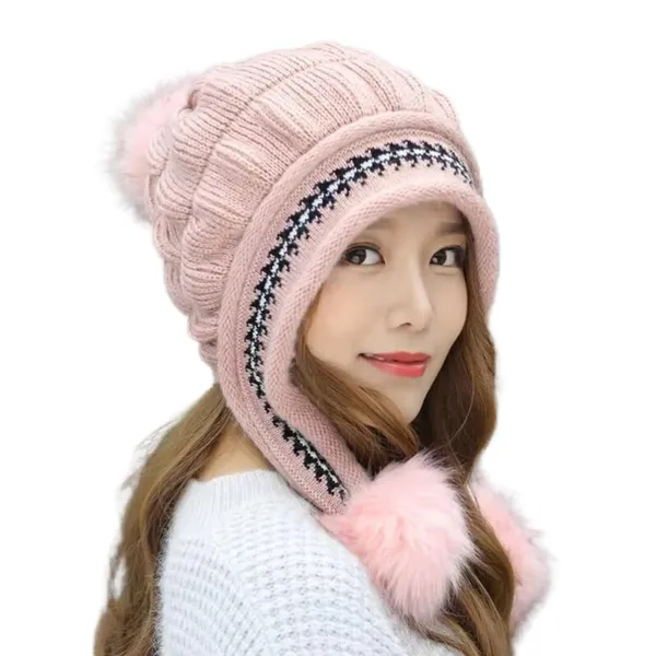 Pink_Women_Fleece-Lined_Beanie_With_Pom-Pom_For_Women